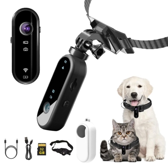 Pet Collar Camera HD 1080P Phone App 360 Rotating Camera 32GB SD Mini Action